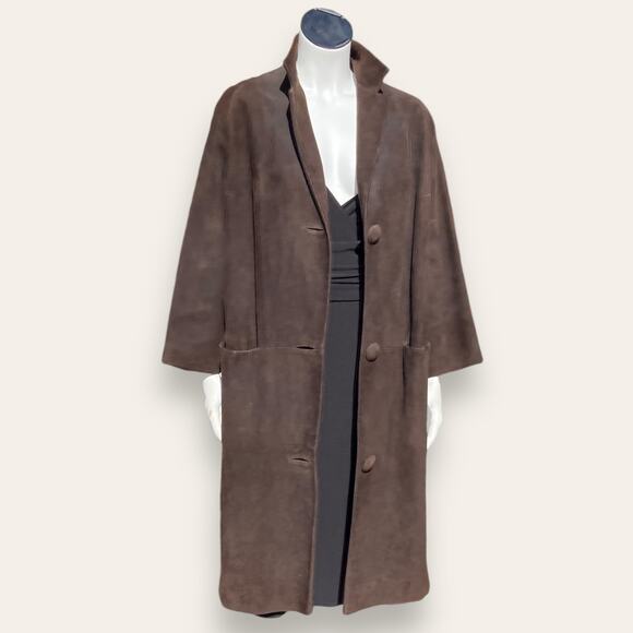 VTG Slouchy Brown Suede Overcoat | Nylon Lining | M | Minimalist Outerwear - Picture 2 of 10